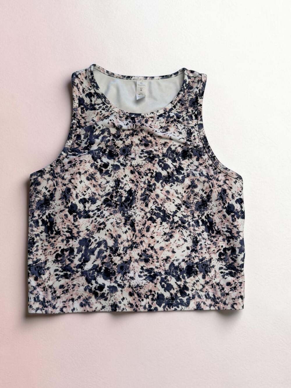 Balance‎ Collection Pink & Grey Spatter Print High Neck Athletic Crop Tank Top